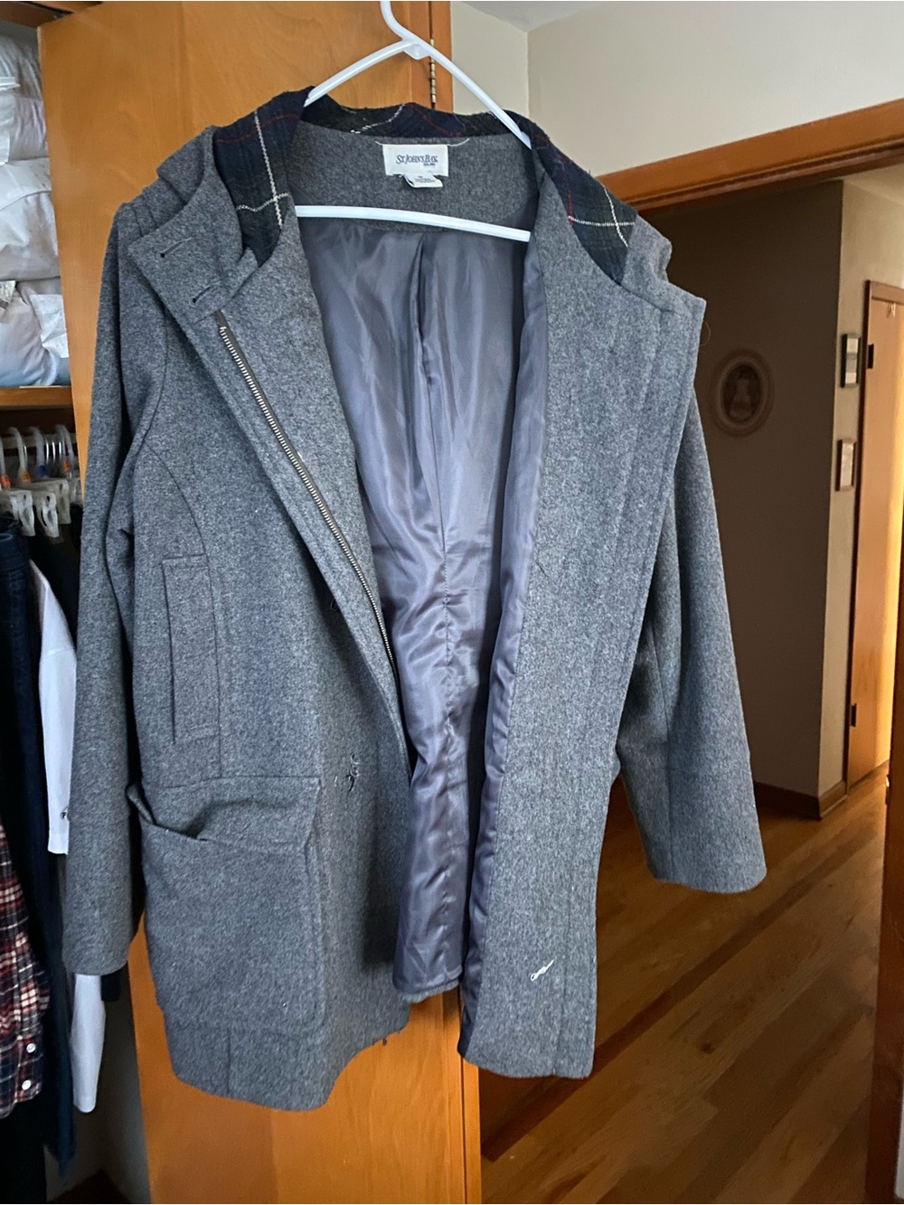 St. John's Bay Gray Hooded Wool-Blend Pea Coat